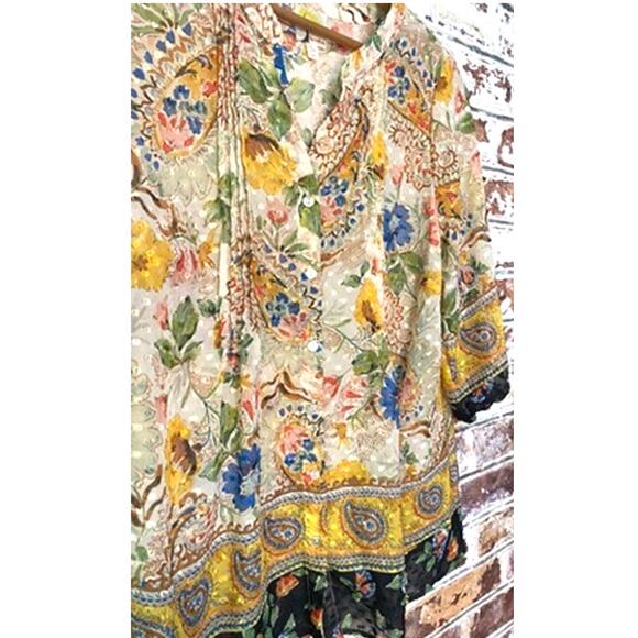 Anthropologie Fig & Flower Plus Size Flowing 3/4 Border Printed Sleeve Blouse - Picture 7 of 13